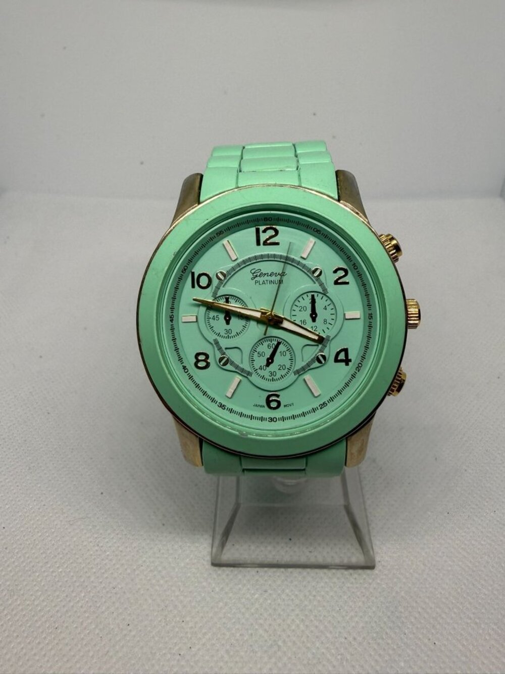 Geneva 6839J-Teal-Gold Unisex Boyfriend Chrono Style Link Watch Teal-Gold